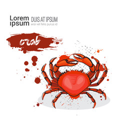 Crab Hand Drawn Watercolor Sea Food On White Background With Copy Space Vector Illustration