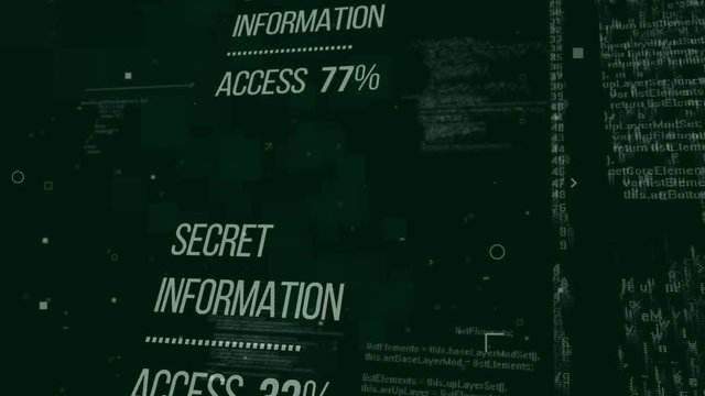 Secret Information Access. Development binary code in background. Internet security concept. Seamless loop.