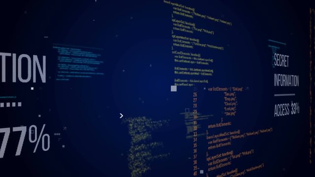 Secret Information Access with some data code on a dark blue backdrop. Internet hacking concept. Seamless loop.
