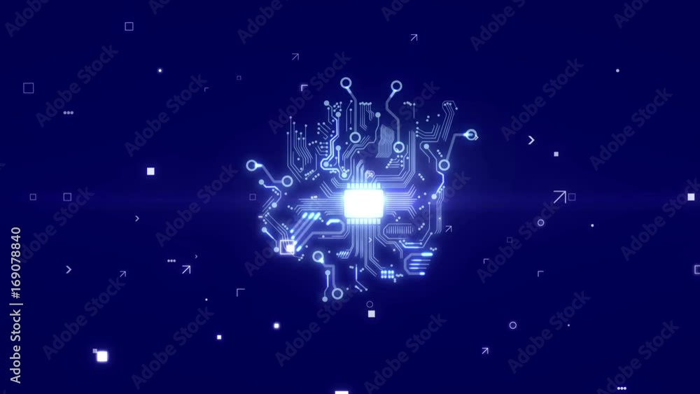 Poster cpu circuit board animation. a technological electronics concept.