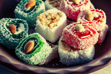 Turkish delight on clay plate