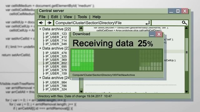 Computer working OS screen with recieving datas with Success!