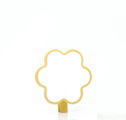 Vertical paper clip made of wood with copy space on white background