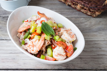 Thai Chinese kale with prawn salad
