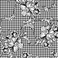 Foto op Plexiglas Eclectische stijl Eclectisch stof geruit naadloos patroon met barok ornament.