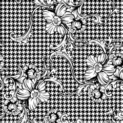 Wallpaper murals Eclectic style Eclectic fabric plaid seamless pattern with baroque ornament.