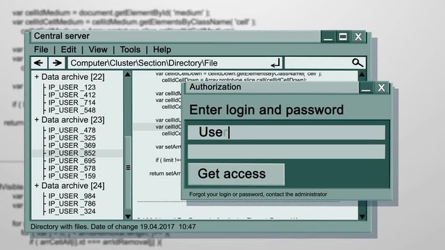 Internet network computer concepts. Working screen of abstract computer OS with trying access to a computer network with failed!