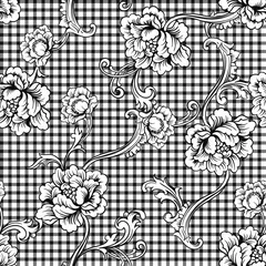 Wall murals Eclectic style Eclectic fabric plaid seamless pattern with baroque ornament.