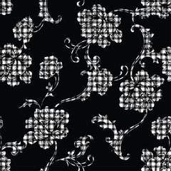 Eclectic fabric plaid seamless pattern with baroque ornament.