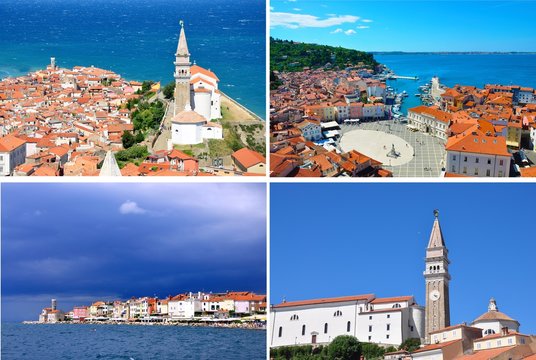 The best of Piran town, set of pohoto of slovenian beautiful city Piran
