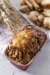 Homemade cinnamon cake and almonds