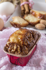 Homemade cinnamon cake and almonds
