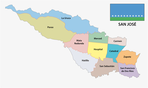 Administrative and political map of San Jose, Costa Rica
