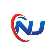 dynamic vector initial letters logo nj with circle swoosh red blue