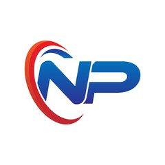 dynamic vector initial letters logo np with circle swoosh red blue