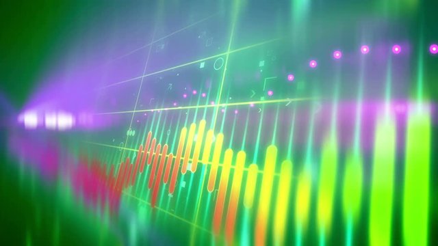 Colorful Candle stick graph chart animation of stock market investment trading. Green Positive trend of graph. Seamless loop.