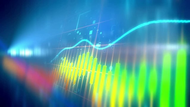 Candle stick graph chart animation of stock market investment trading. Green Positive trend of graph.