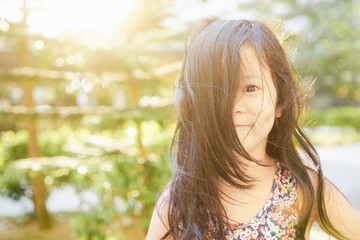 Close Up portrait, young little rascals asian girl . - obrazy, fototapety, plakaty