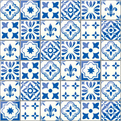 Motif de carreaux vectoriels géométriques, conception de carreaux bleus transparents portugais ou espagnols, arrière-plan Azulejos