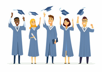 Happy graduating students - cartoon people characters isolated illustration