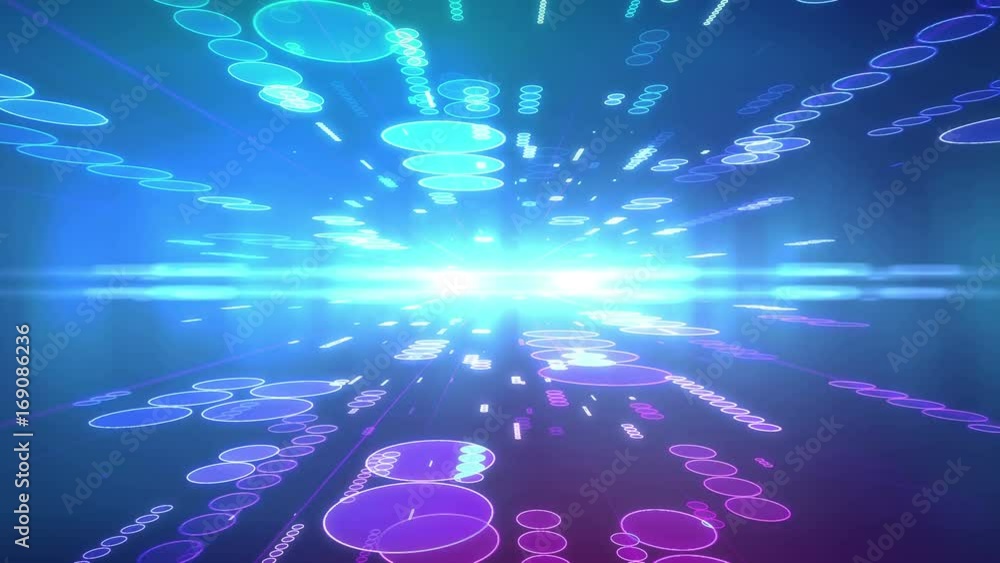 Poster abstract future colorful background with circles moving to the camera . seamless loop.