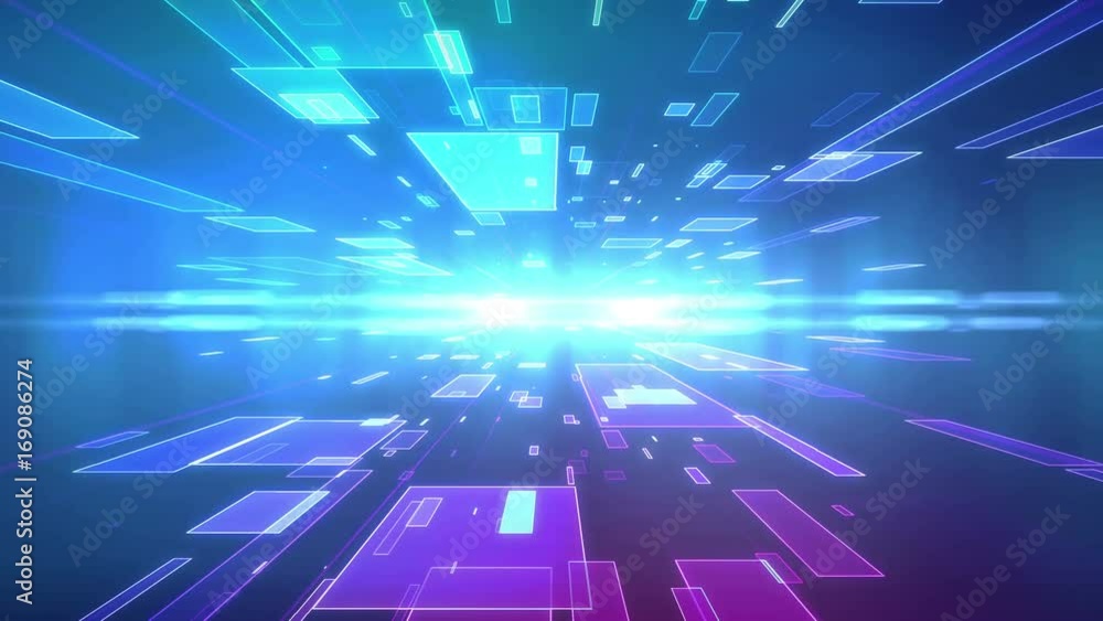 Poster abstract modern colorful background with rectangles moving to the camera and lens flares. future bus