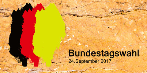 Bundestag Wahl 2017 Banner auf Mauer gelb mit Rissen