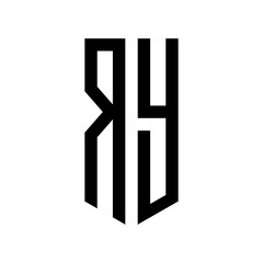 initial letters logo ry black monogram pentagon shield shape - obrazy, fototapety, plakaty