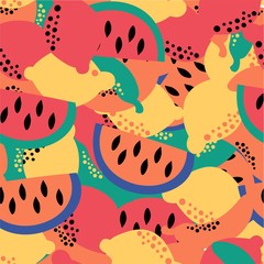 Bright seamless pattern with fruits. Vector background.