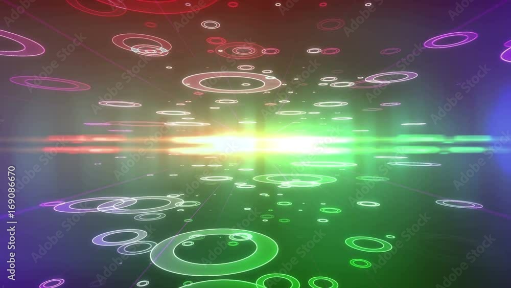 Aufkleber abstract modern colorful background with circles with a hole moving to the camera . seamless loop.