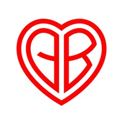 initial letters logo qb red monogram heart love shape
