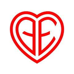 initial letters logo qe red monogram heart love shape