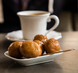 Greek coffee and loukoumades