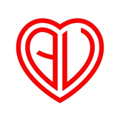 initial letters logo qu red monogram heart love shape