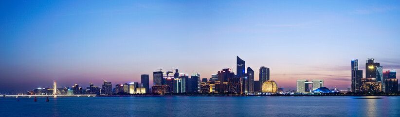 modern buildings near water in midtown of modern city