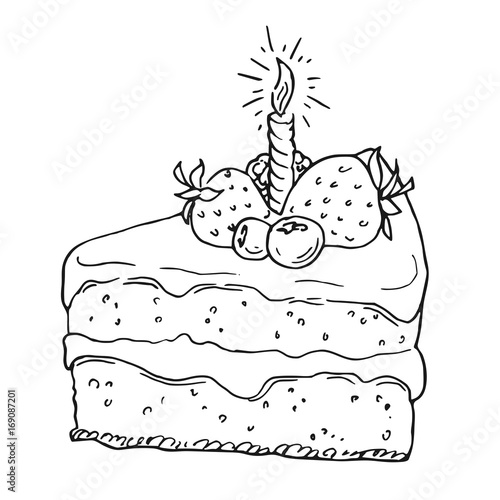 Hand Drawn Birthday Cake Black And White Draft Sketch Isolated