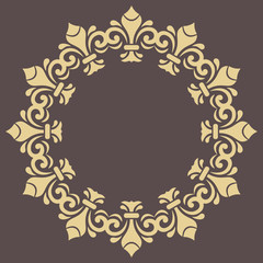 Oriental vector round golden pattern with arabesques and floral elements. Traditional classic ornament. Vintage pattern with arabesques