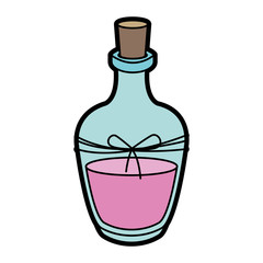 cosmetic bottle with cork and ribbon bow spa center related icon image vector illustration design