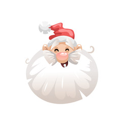 Funny cartoon style laughs santa in hat head  icon front view. Emotion illustration. Christmas seasonal vector. Simple gradient artwork.