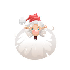 Funny cartoon style surprised santa in hat head  icon front view. Emotion illustration. Christmas seasonal vector. Simple gradient artwork.