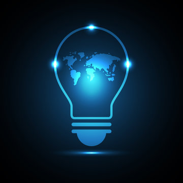 technology future world map light bulb