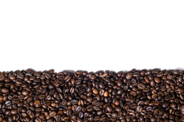 White background with coffee beans on the side