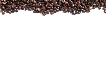 White background with coffee beans on the side