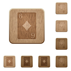 Six of diamonds card wooden buttons