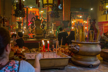 Inside Buddhist temple, Hong Kong, China