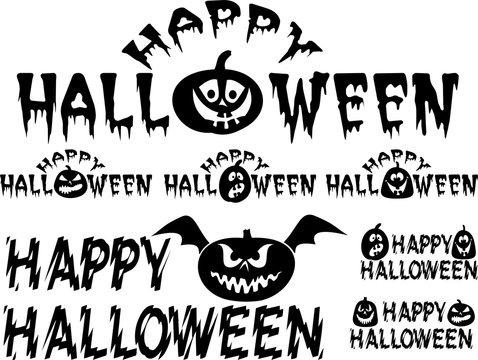 happy halloween banner, card, poster with pumpkins silhouettes