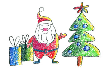 Santa Claus with small children Father frost with kids Kindergarten children wearing Christmas hat Xmas illustration New year celebration