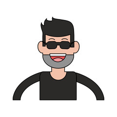happy smiling man with sunglasses full beard and mustache hipster icon image vector illustration design