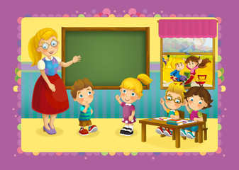 scene of cartoon school - education - illustration for children