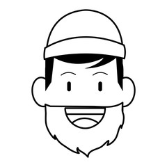 happy smiling man with full beard and mustache icon image vector illustration design black line